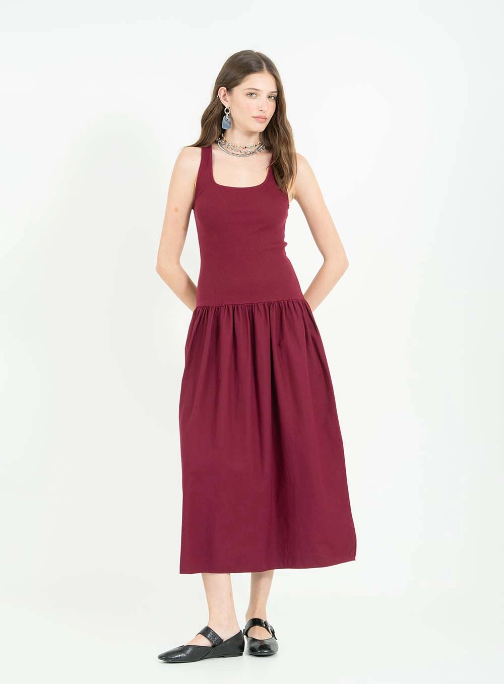 Vestido Canelado Bordô 1