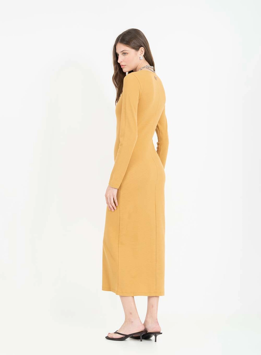 Vestido Midi Small Texturizado Manga Longa Marrom 2