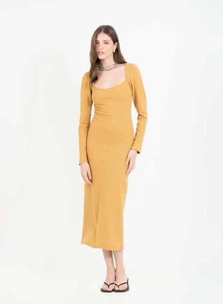 Vestido Midi Small Texturizado Manga Longa