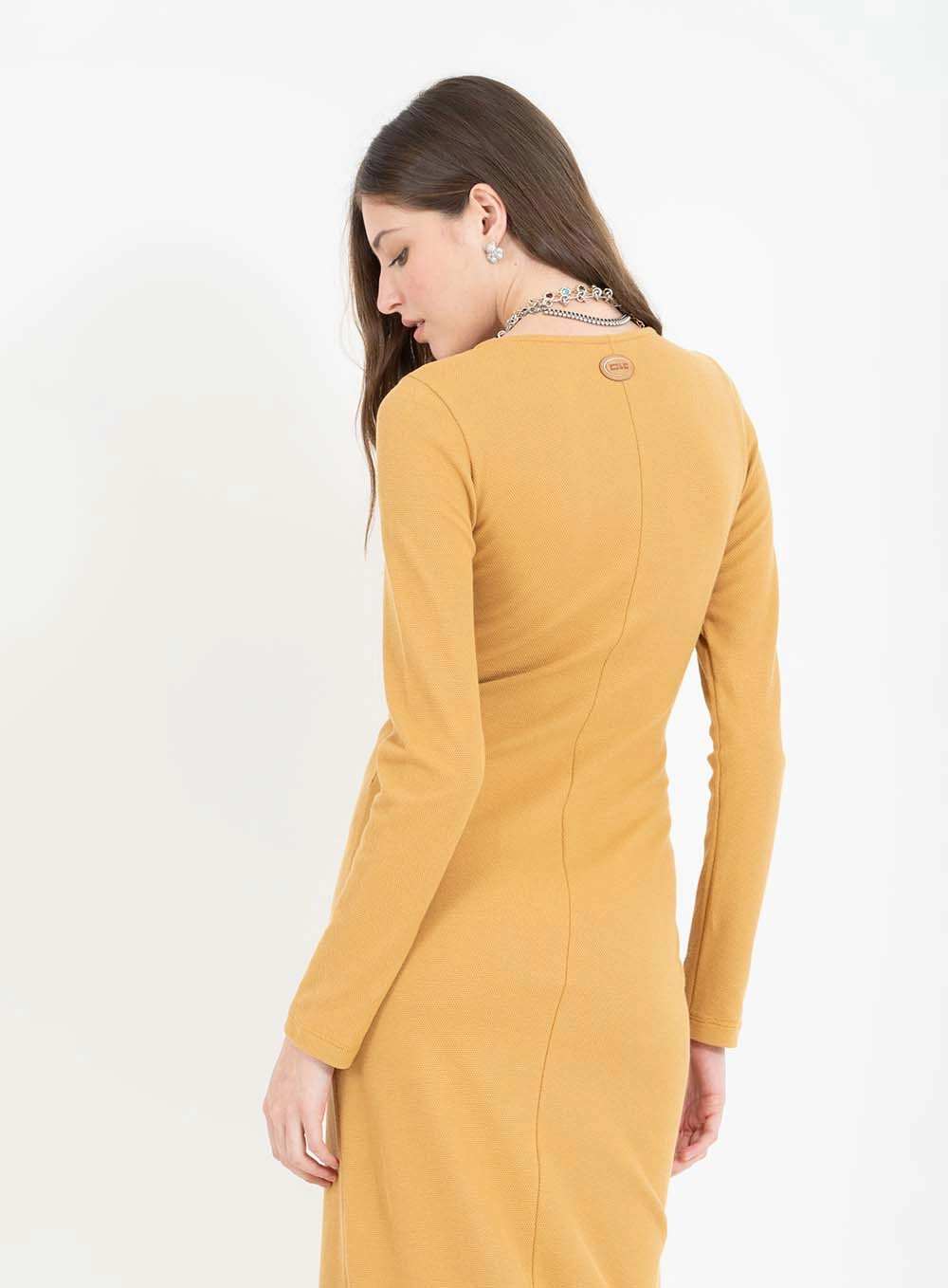 Vestido Midi Small Texturizado Manga Longa Marrom 4