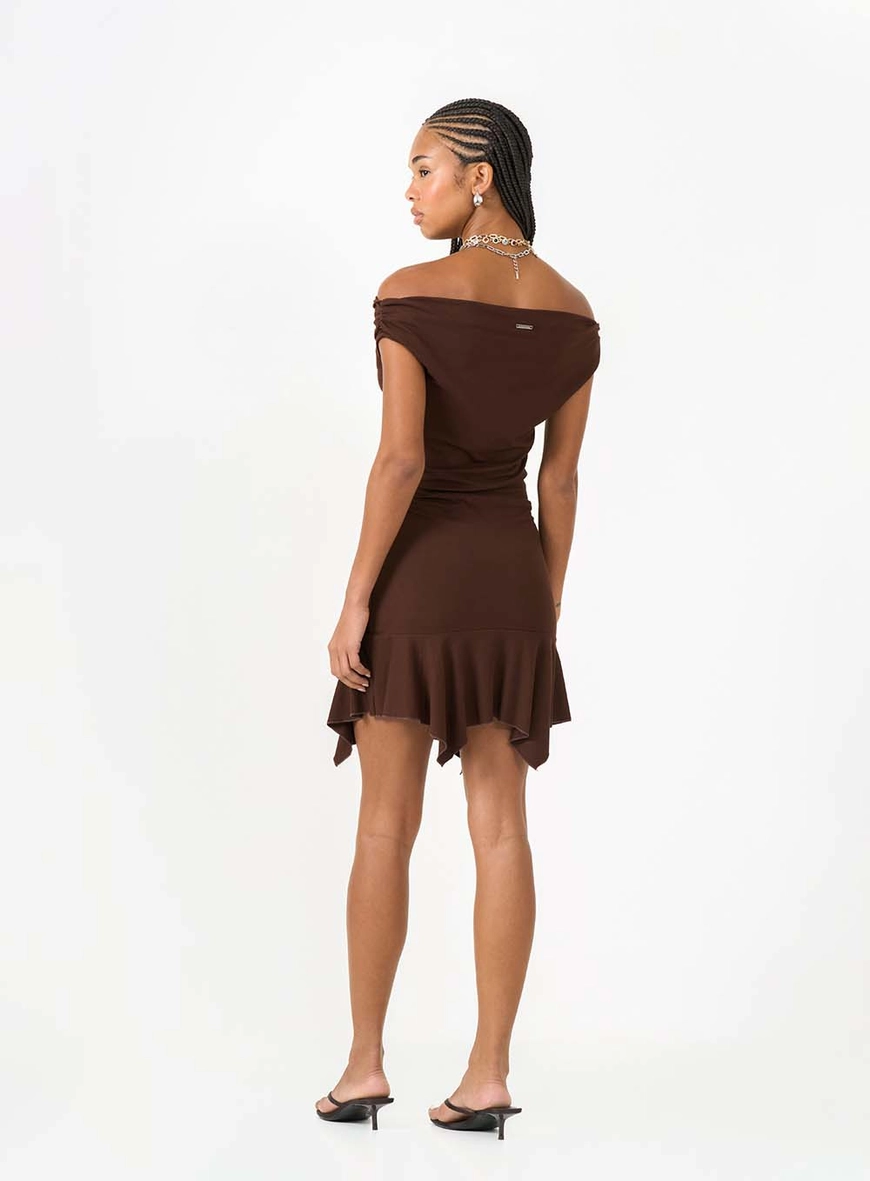 Vestido Curto Slim Com Franzido Marrom 2