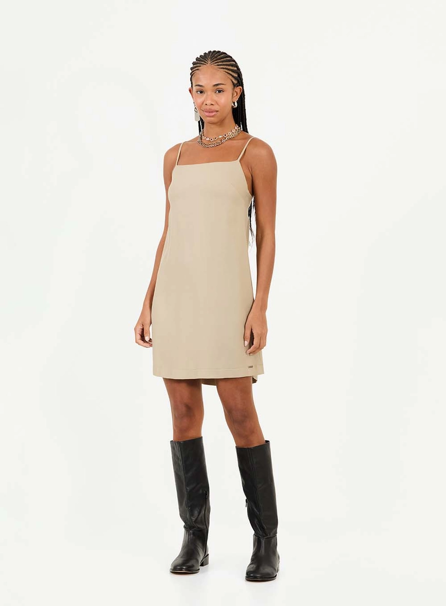 Vestido Curto Comfort Com Alças E Amarração Bege 1