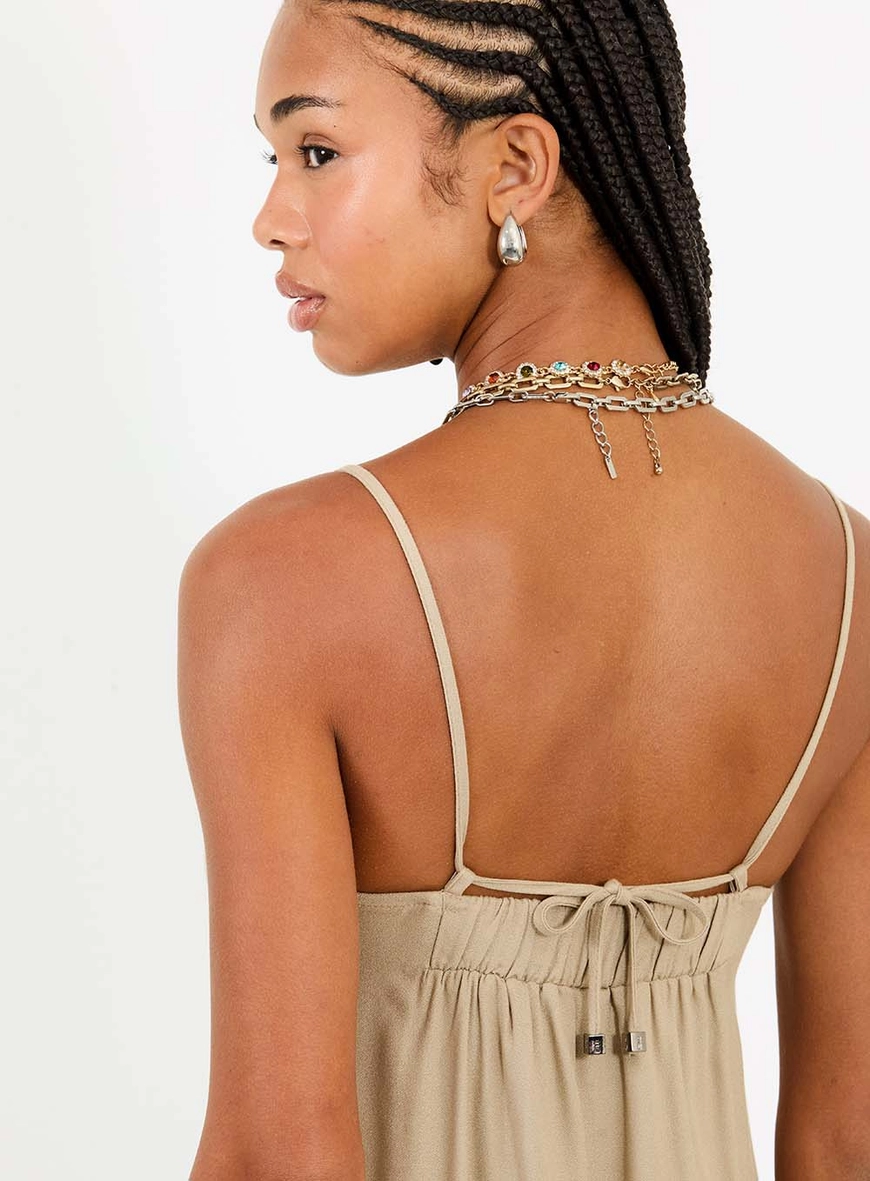 Vestido Curto Comfort Com Alças E Amarração Bege 5