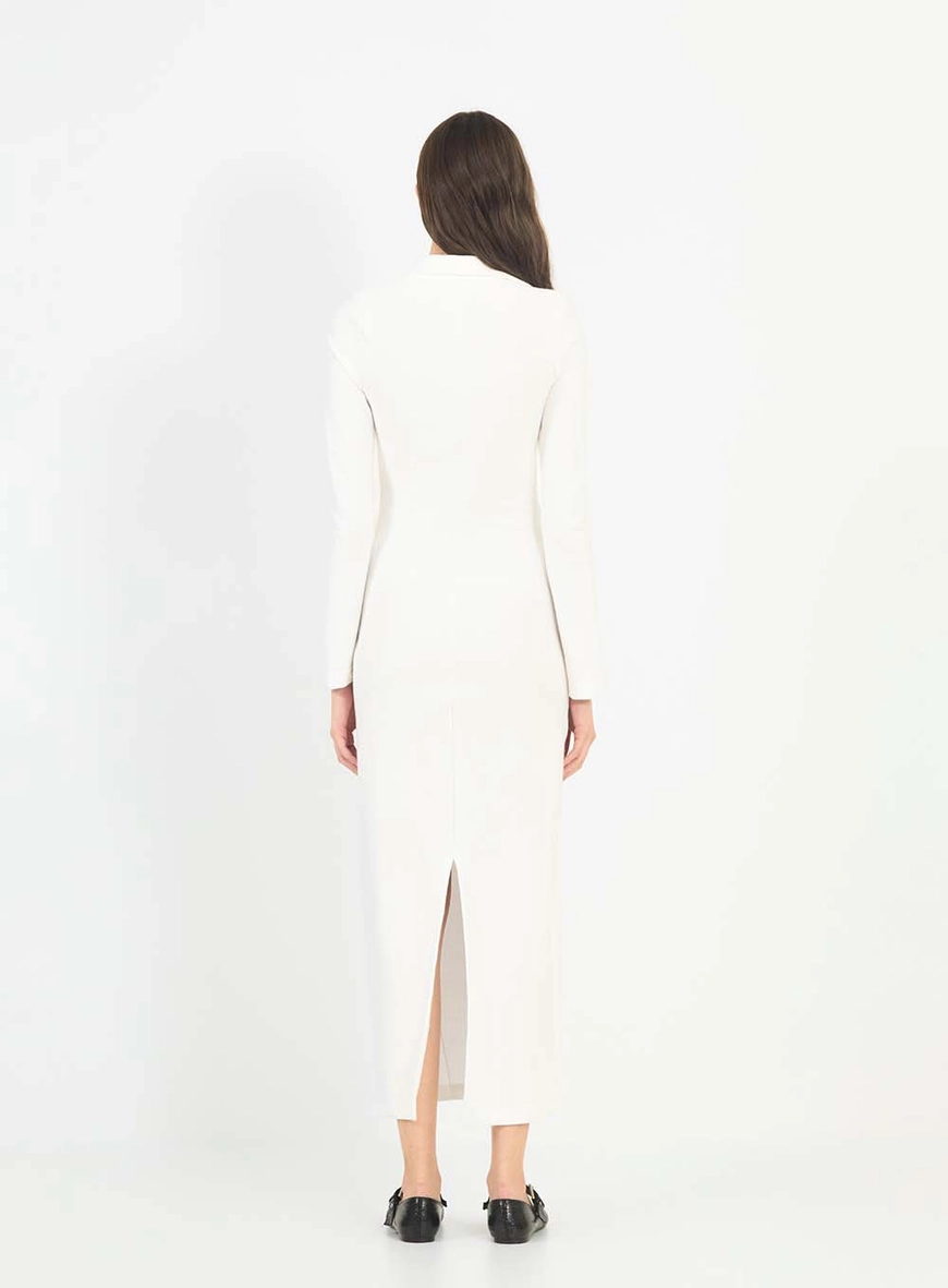 Vestido Midi Slim Polo De Malha Sarja Manga Longa Off Shell 2