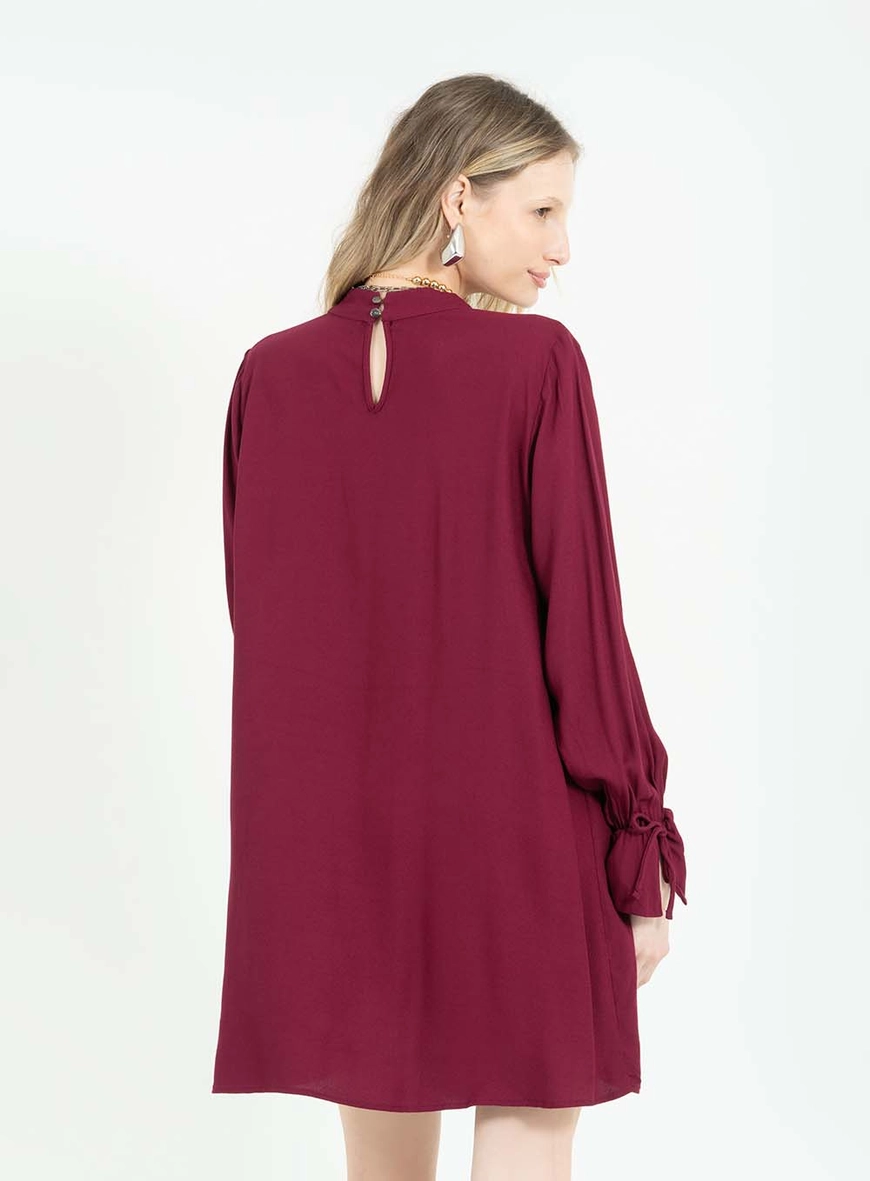 Vestido Curto Evasê Comfort Com Manga Longa Bordô 4