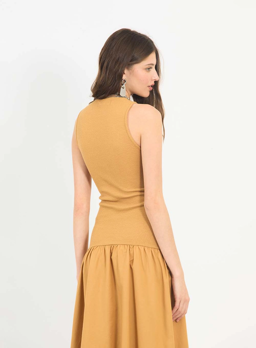 Vestido Midi Gola Alta Marrom 4