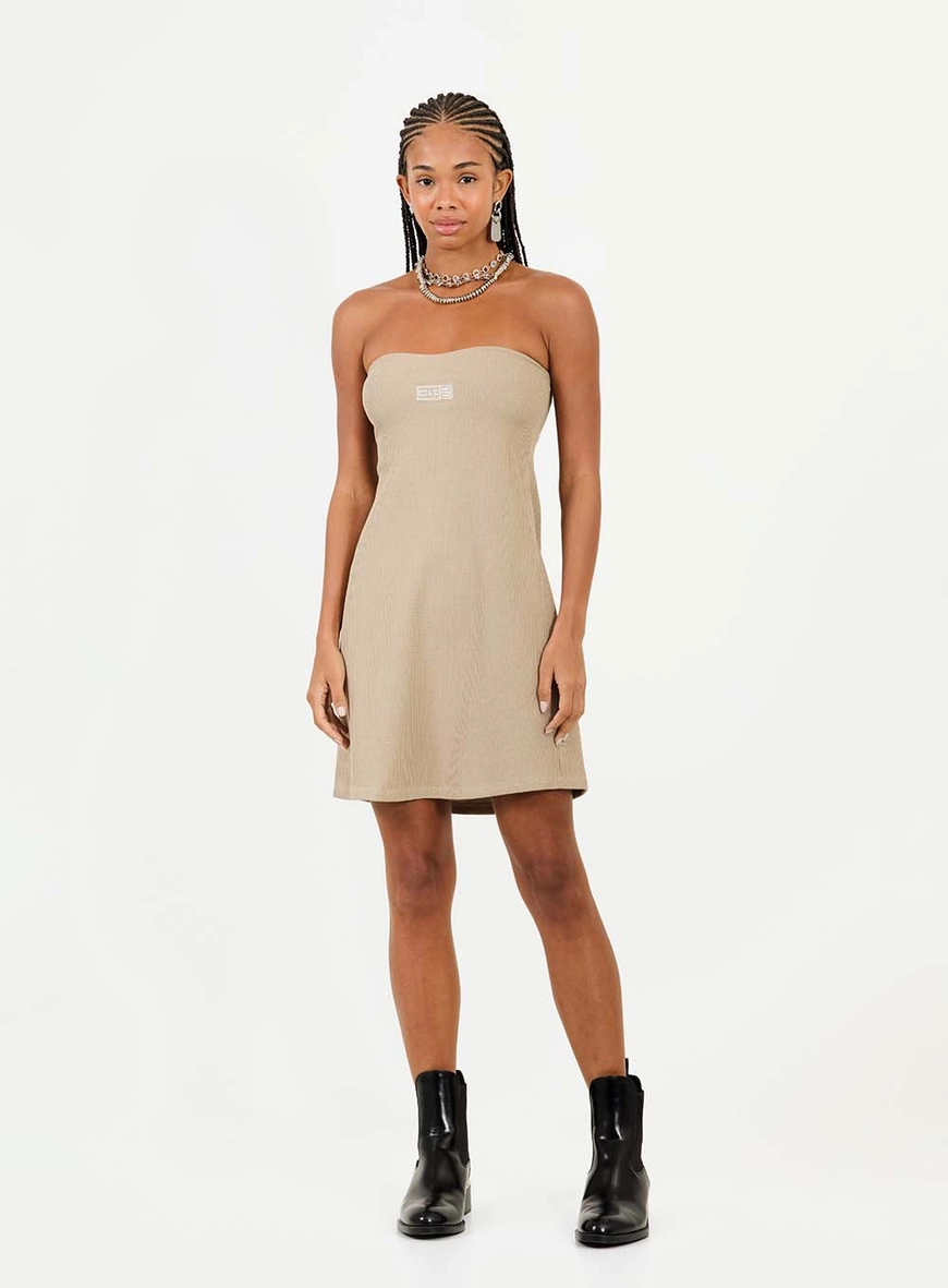 Vestido Curto Evasê Tomara Que Caia Bege 1