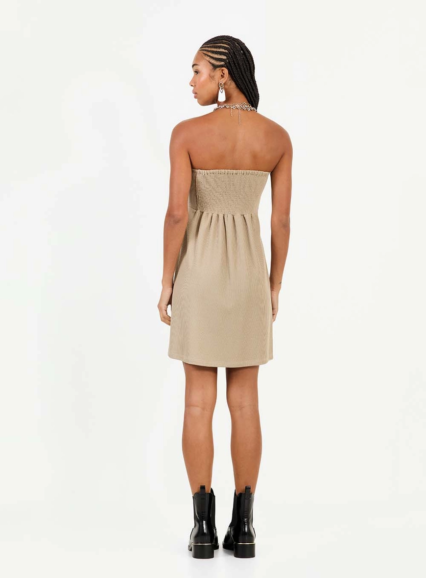 Vestido Curto Evasê Tomara Que Caia Bege 2