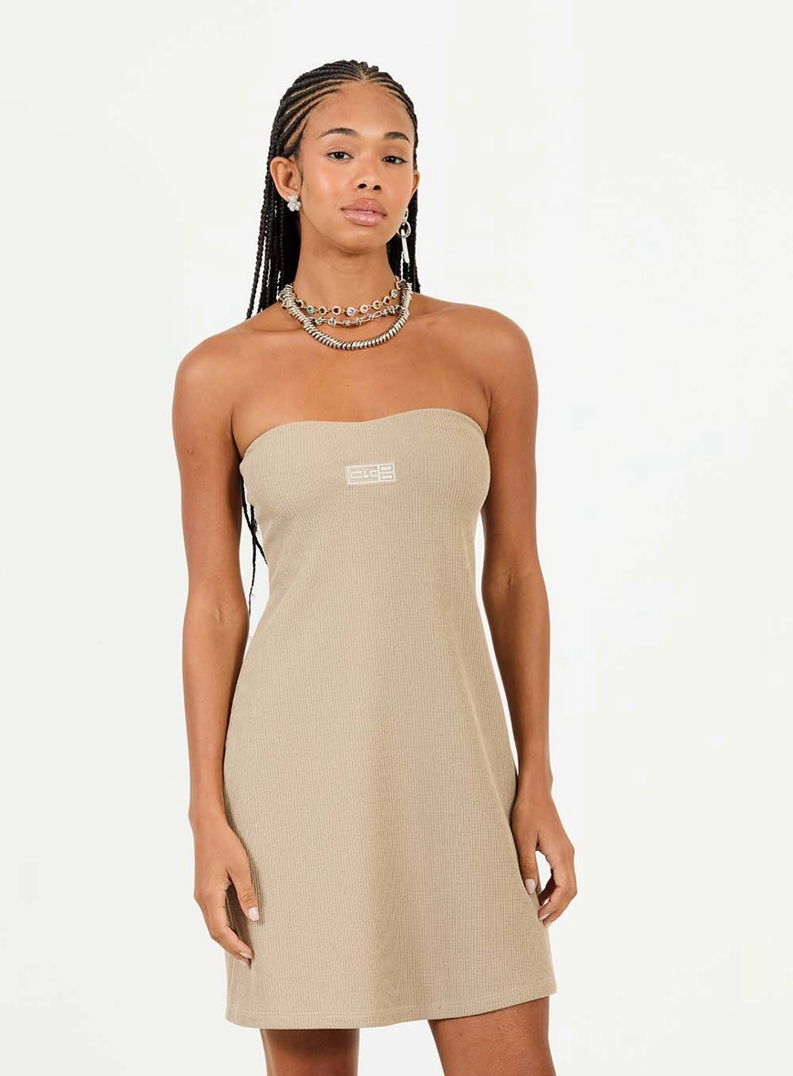 Vestido Curto Evasê Tomara Que Caia Bege 3