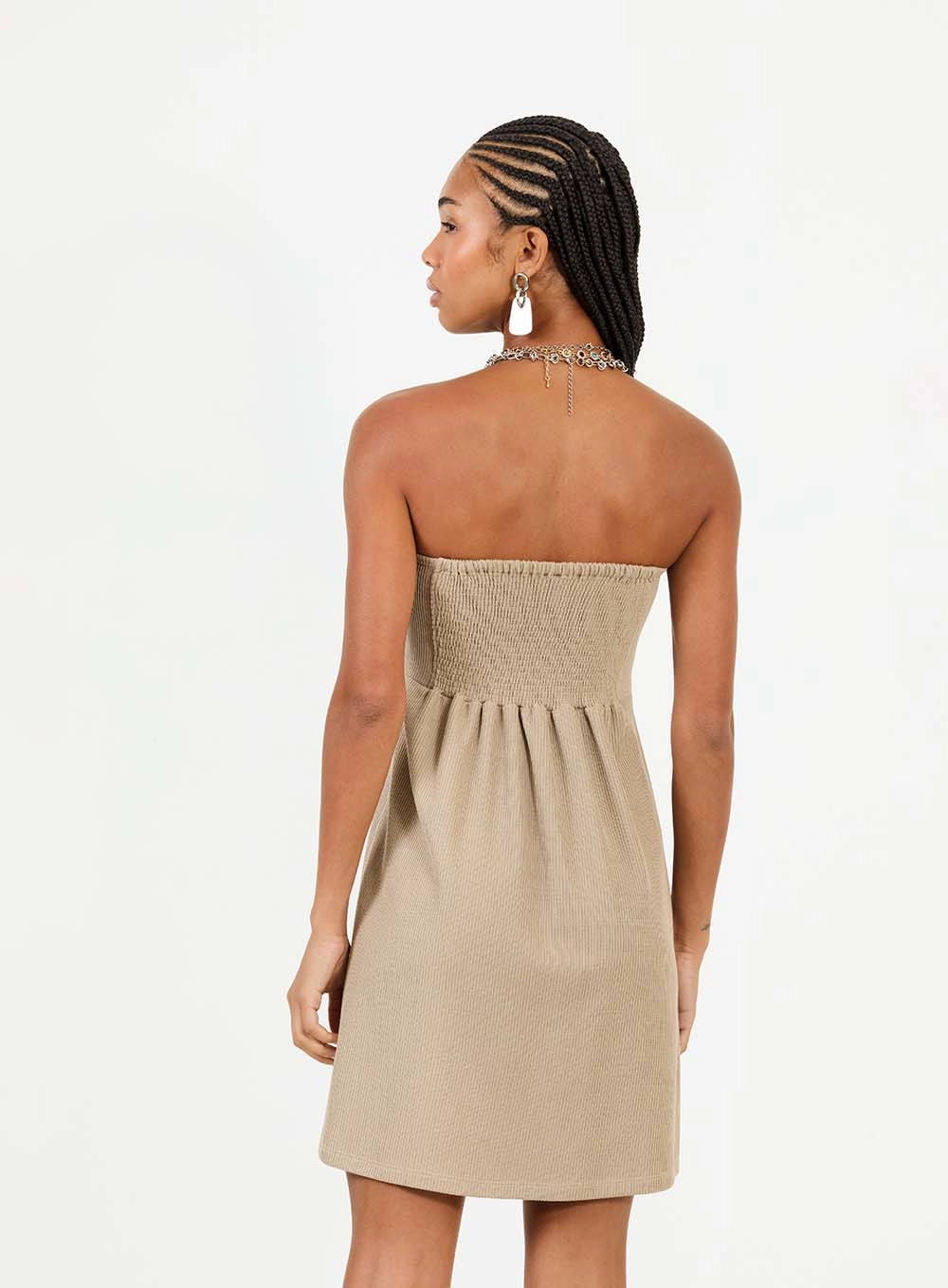 Vestido Curto Evasê Tomara Que Caia Bege 4