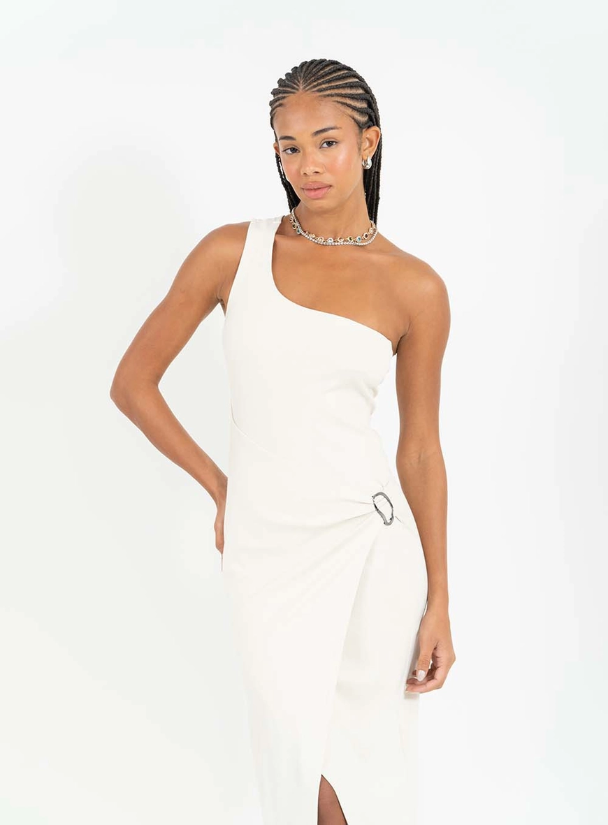 Vestido Midi Small De Uma Alça Com Detalhe Bege Italian 3