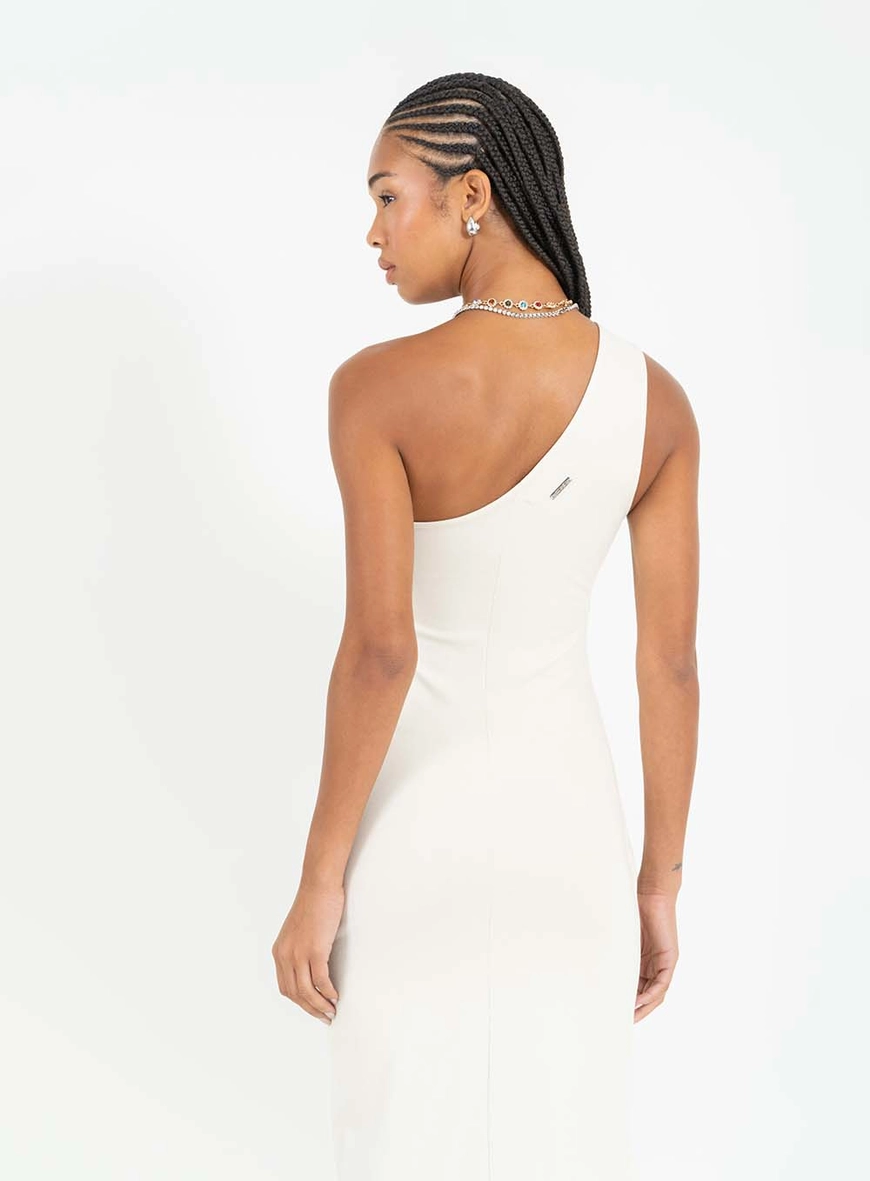 Vestido Midi Small De Uma Alça Com Detalhe Bege Italian 4