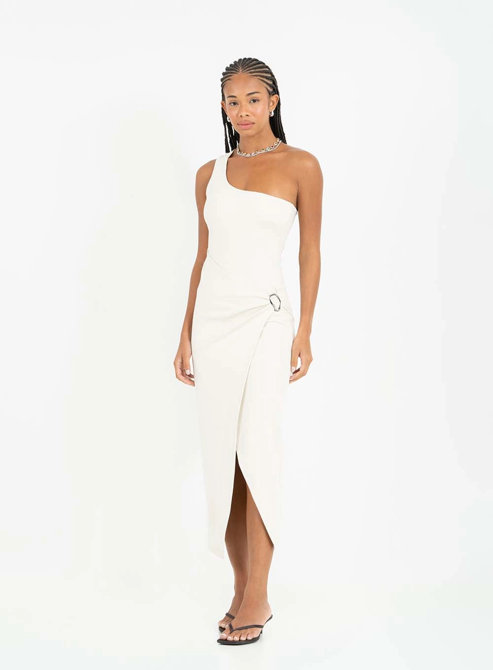 Vestido Midi Small De Uma Alça Com Detalhe Bege Italian 1