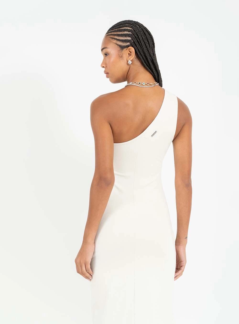 Vestido Midi Small De Uma Alça Com Detalhe Bege Italian 4