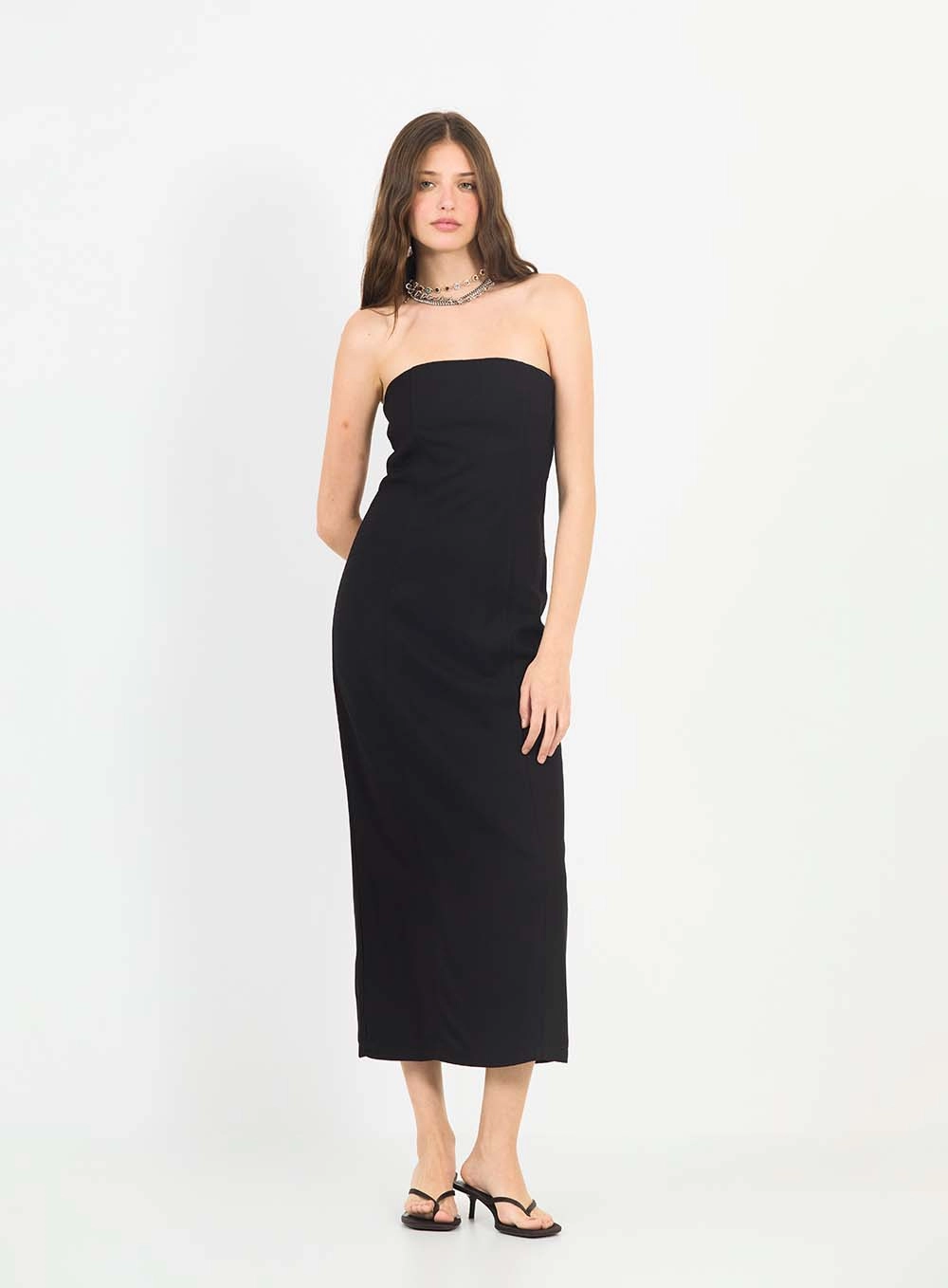 Vestido Midi Slim Strapless Preto 1