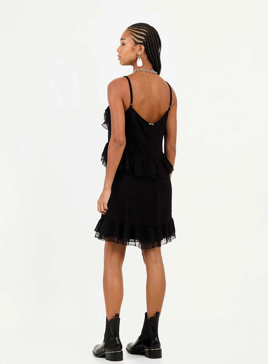 Vestido Curto Comfort Com Babado Duplo Preto 2