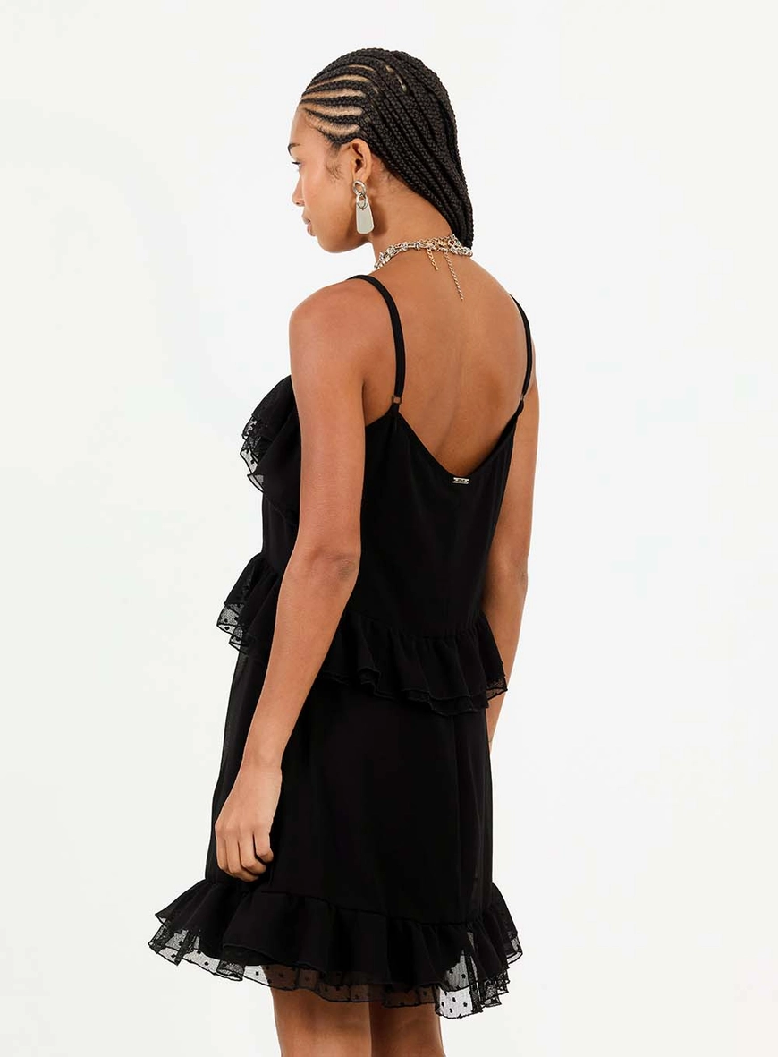 Vestido Curto Comfort Com Babado Duplo Preto 4