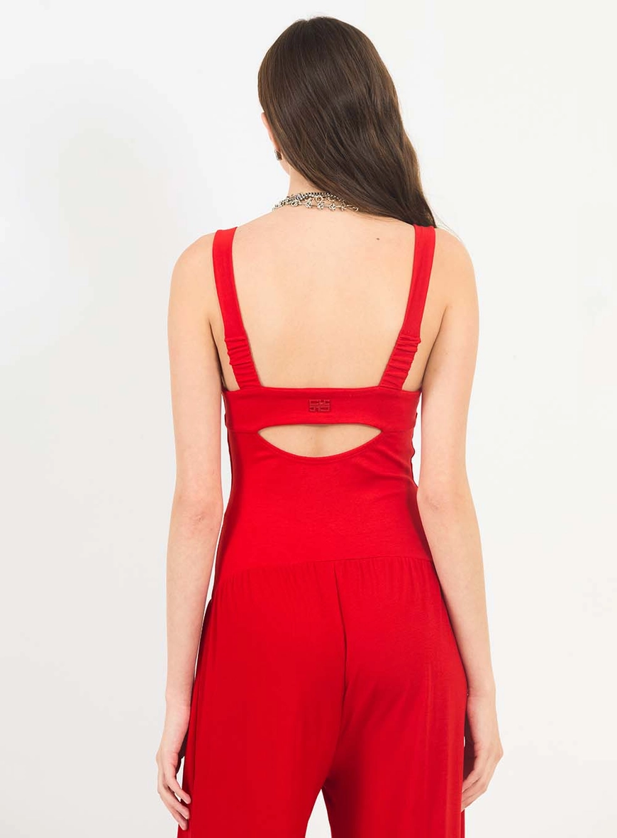 Macacão Slim Com Costas Vazadas E Franzidos Vermelho 4