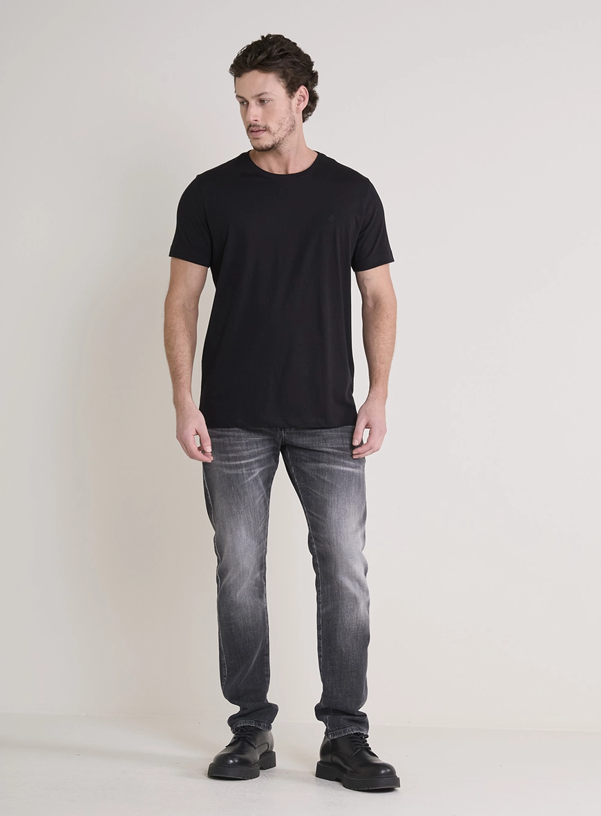 Calça Jeans Masculina Paul Slim Lavagem Estonada Indigo Preto