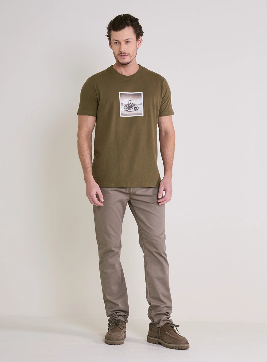 Calça Sarja Masculina Paul Slim Ajustada Marrom