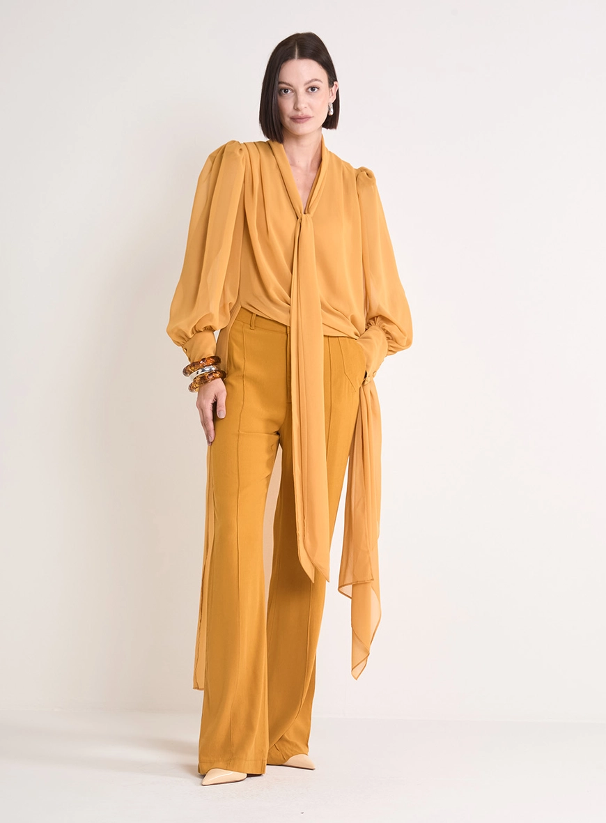 Calça Alfaiataria Feminina Flare Amarelo