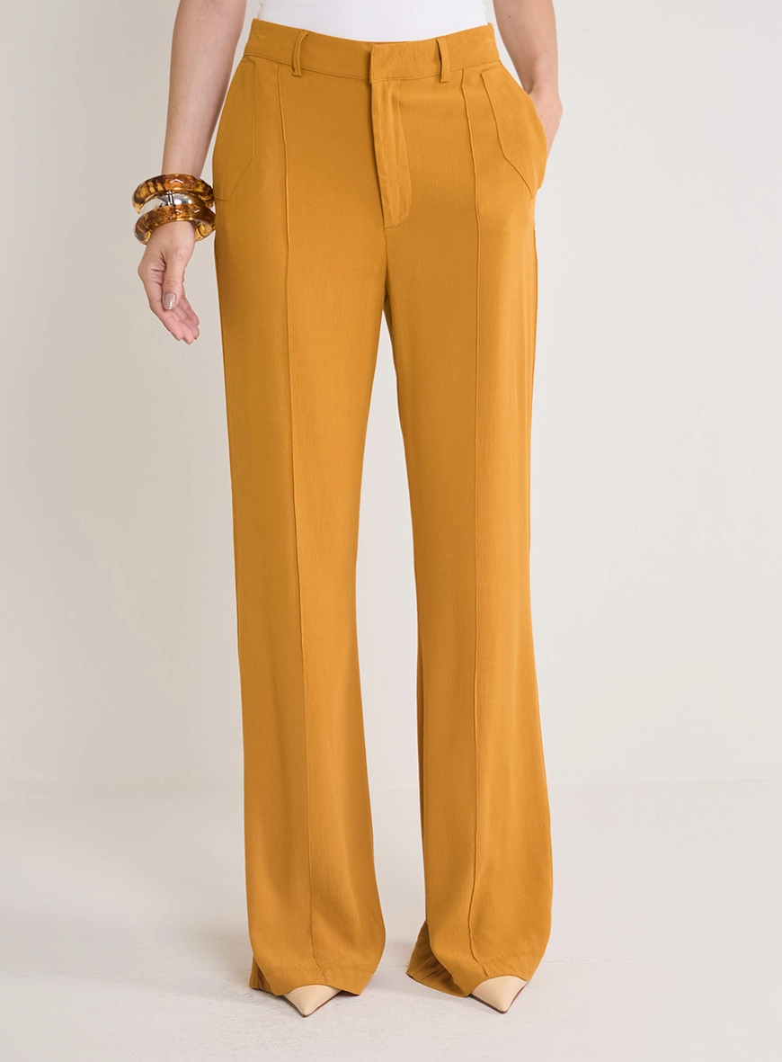 Calça Alfaiataria Feminina Flare Amarelo