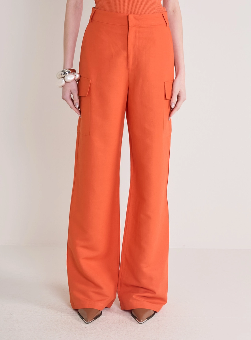 Calça Feminina Alfaiataria Ampla Laranja