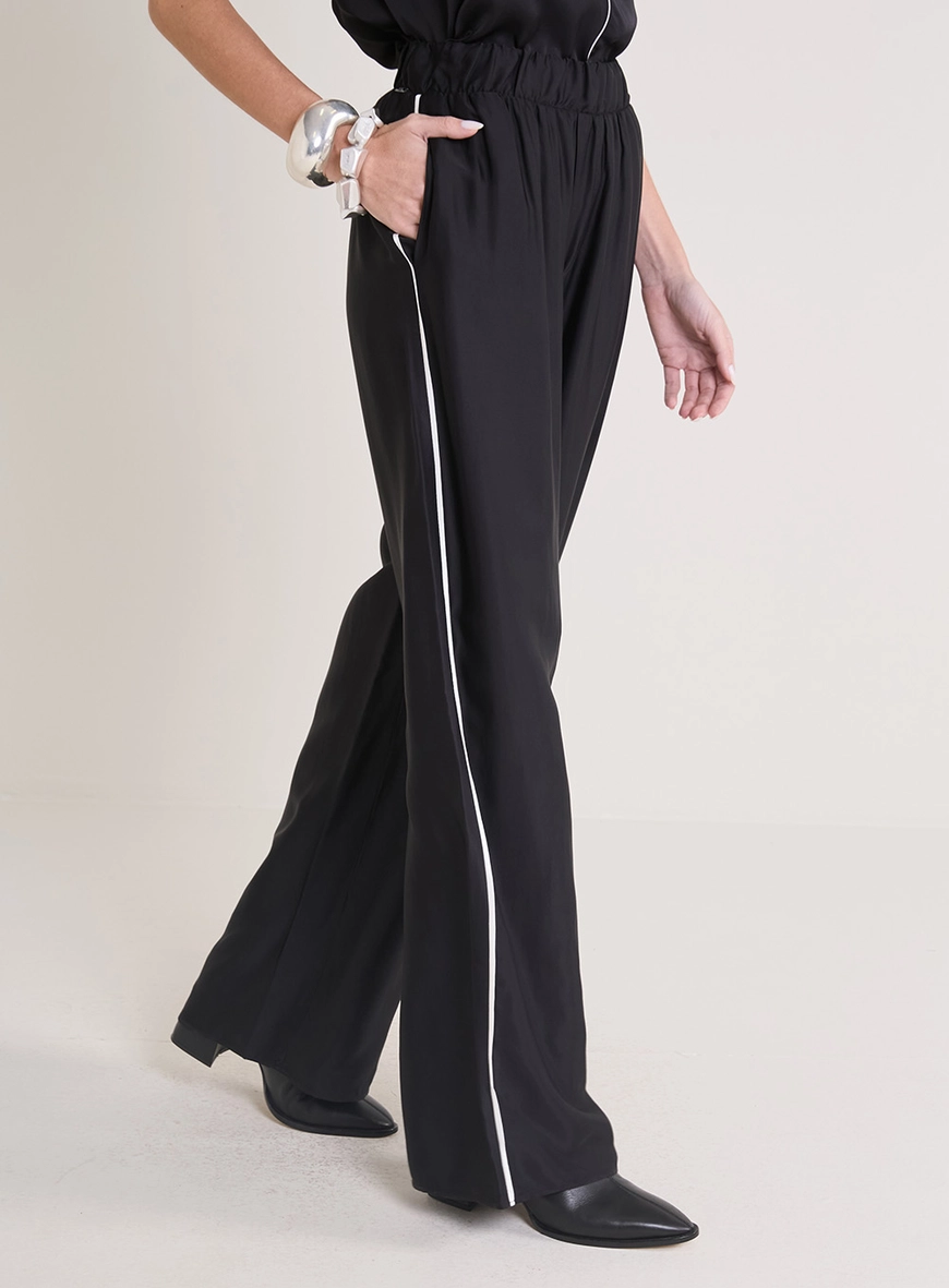 Calça Feminina Pantalona Cós Com Elástico Preto