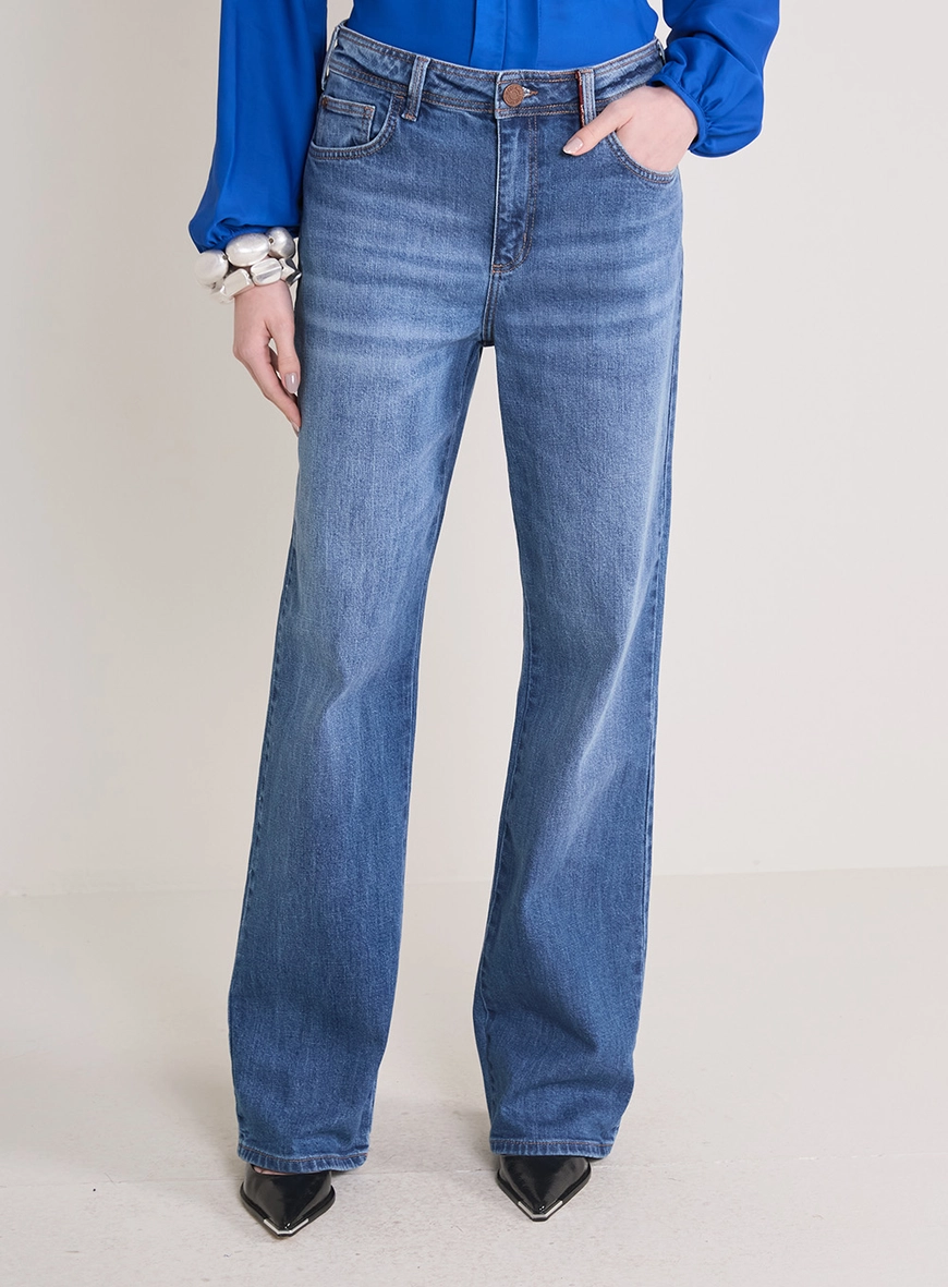 Calça Jeans Feminina Raquel Wide Leg Stretch Índigo