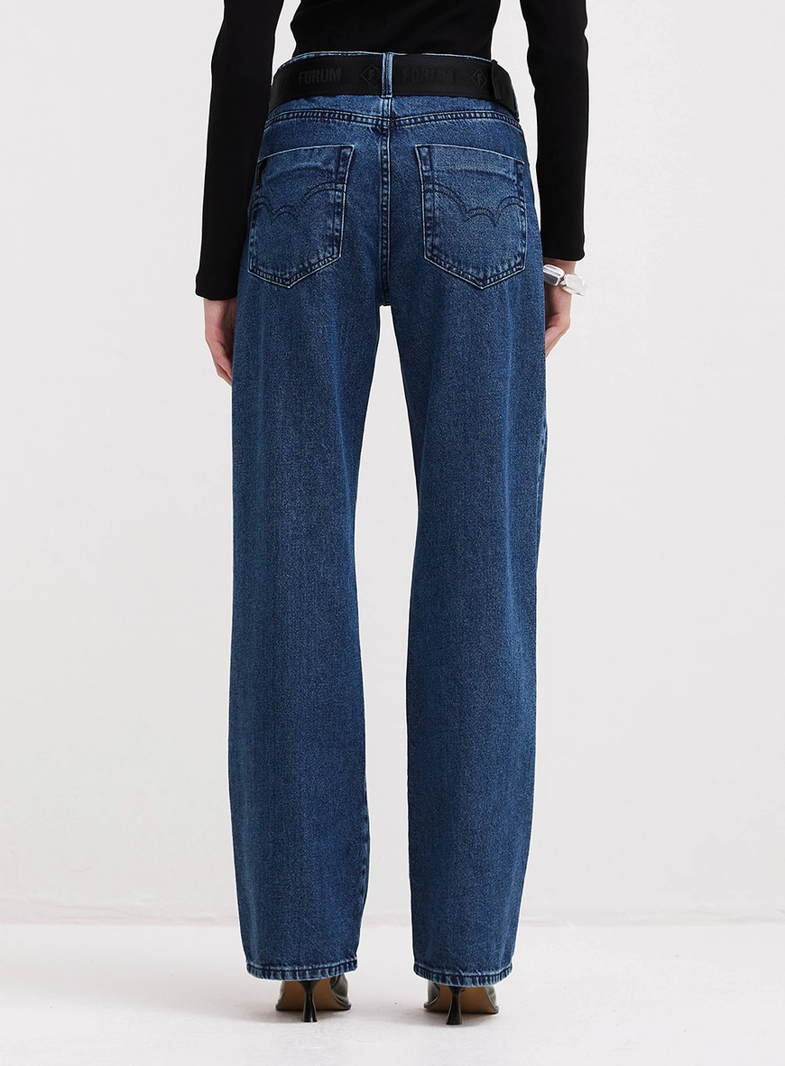 Calça Jeans Feminina Raquel Wide Leg Com Cinto Índigo