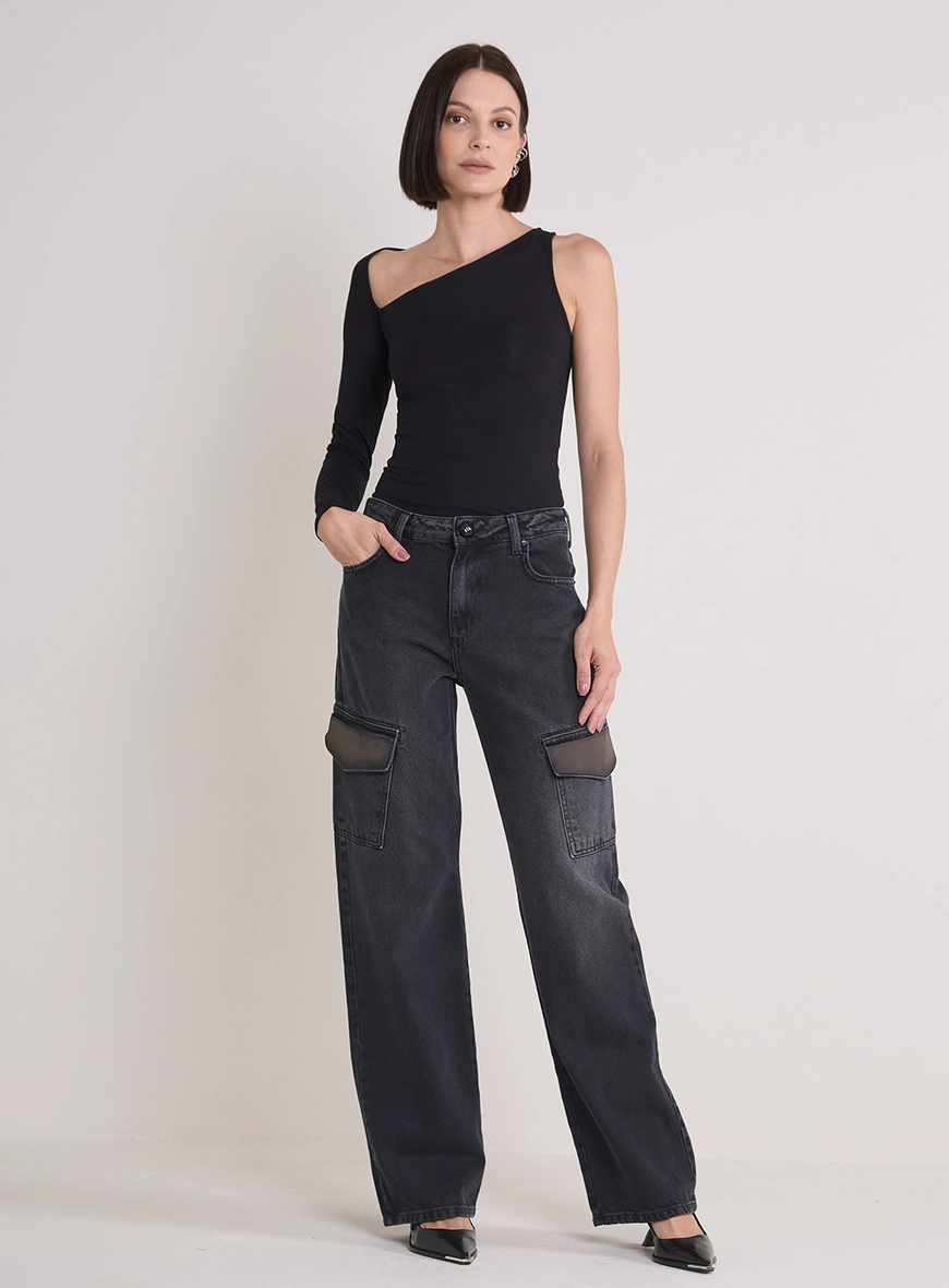 Calça Jeans Feminina Wide Leg - Raquel Indigo Preto