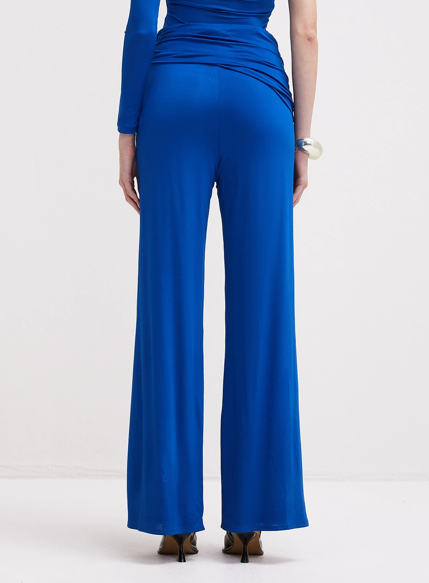 Calça Solta Com Cós Drapeado E Sobreposição Azul