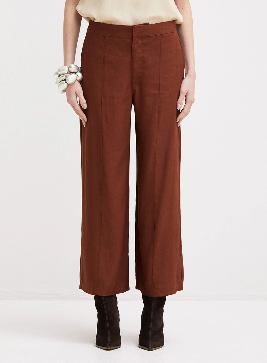 Calça Feminina Alfaiataria Cintura Alta Marrom