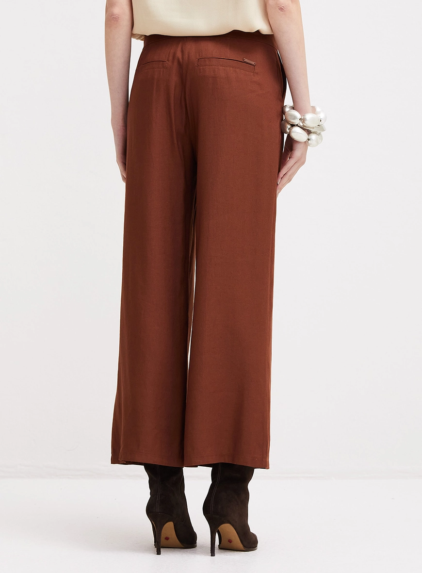 Calça Feminina Alfaiataria Cintura Alta Marrom