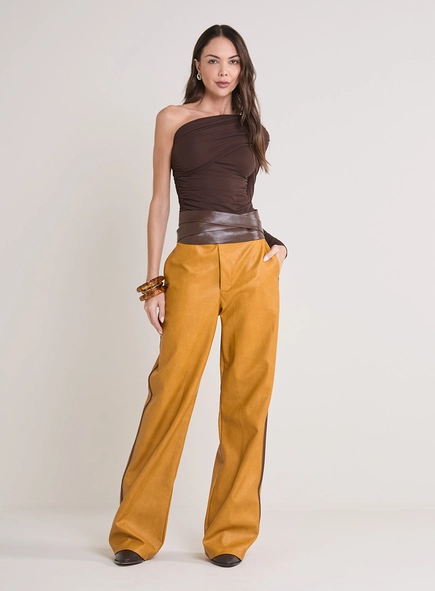 Calça Feminina Reta Pu Cintura Alta