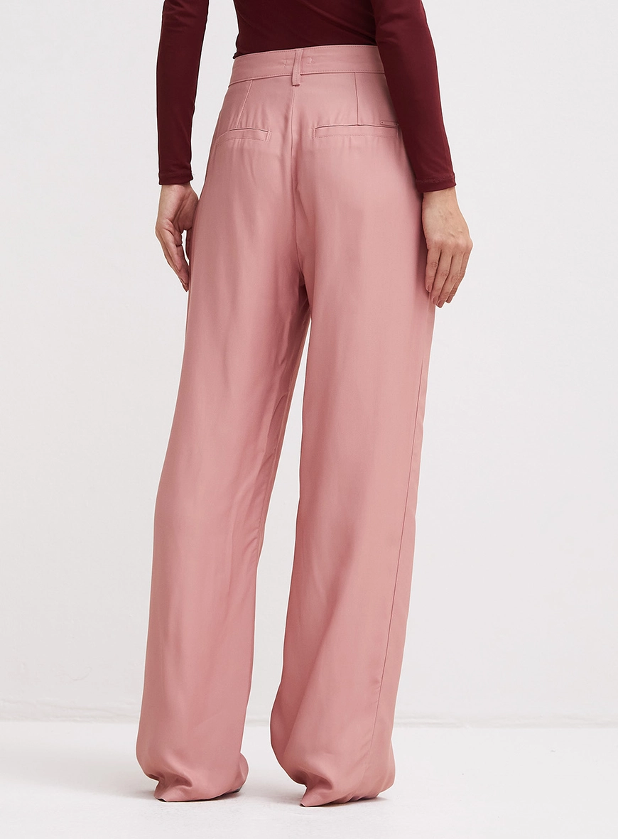 Calça Feminina Alfaiataria Ampla Cintura Alta Rosa
