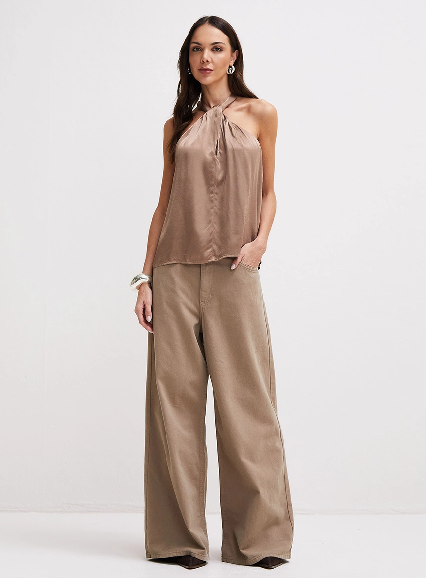 Calça Sarja Feminina Baggy Marrom