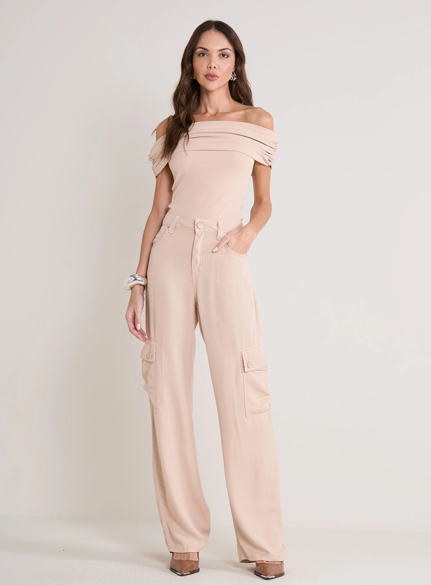 Calça Alfaiataria Feminina Wide Leg - Raquel Bege