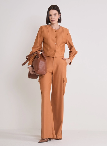 Calça Alfaiataria Feminina Básica Com Bolsos