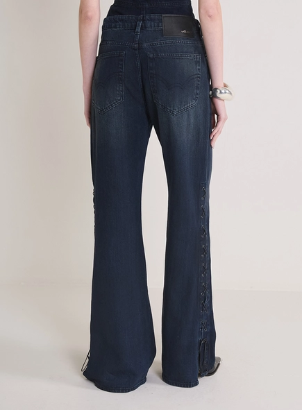 Calça Jeans Feminina New Com Amarração Ilhoses