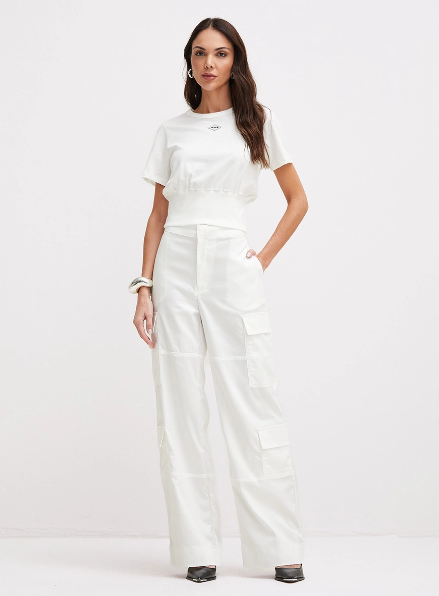 Calça Alfaiataria Feminina Ampla Bolsos Cargos Off Shell
