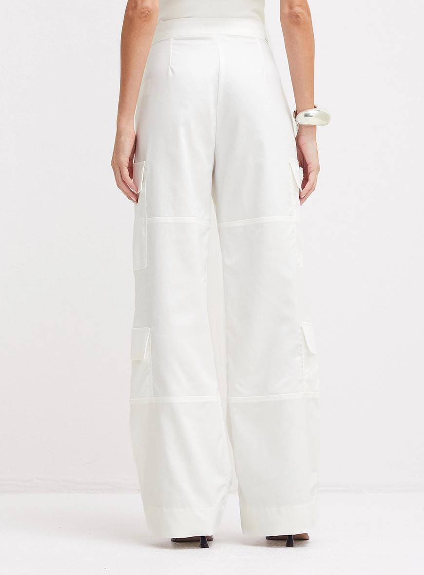 Calça Alfaiataria Feminina Ampla Bolsos Cargos Off Shell