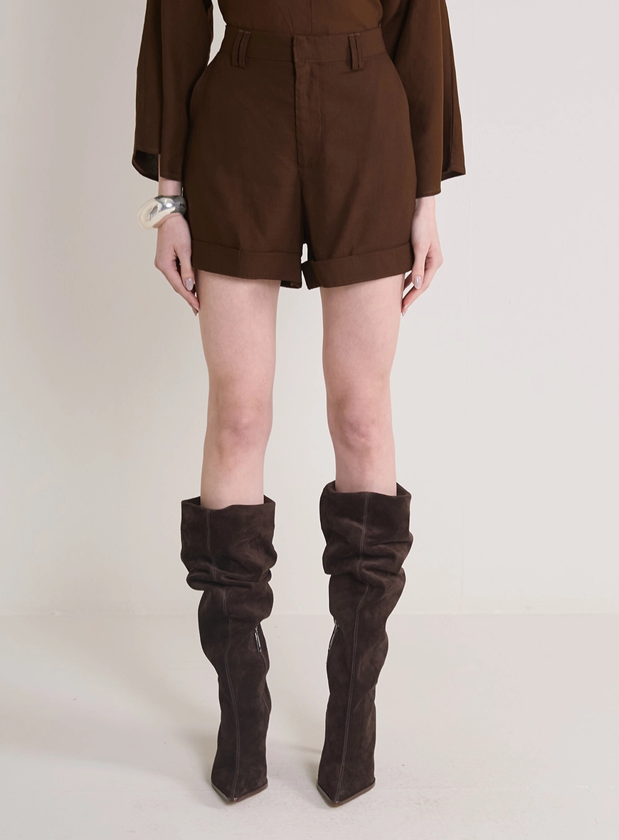 Short Alfaiataria Com Barra Italiana Marrom