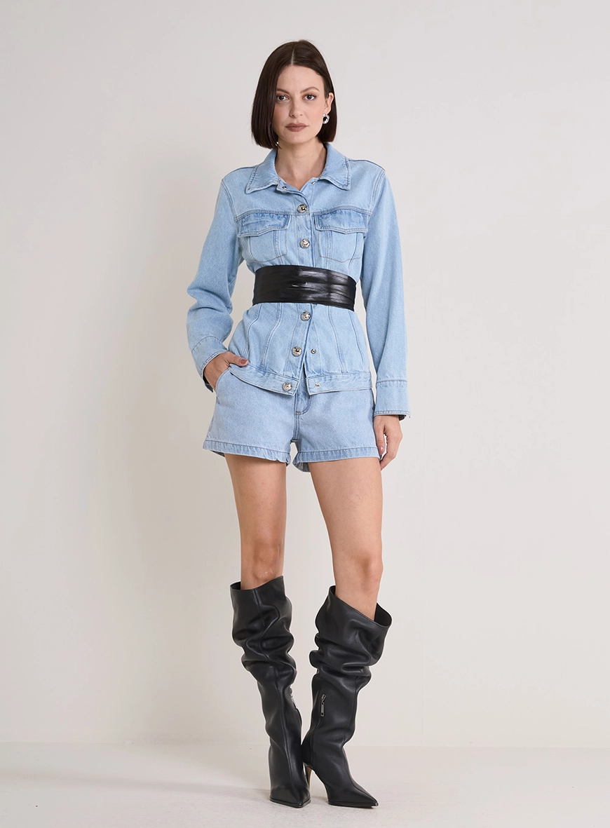Short Jeans Nina Com Abotoamento Duplo Índigo