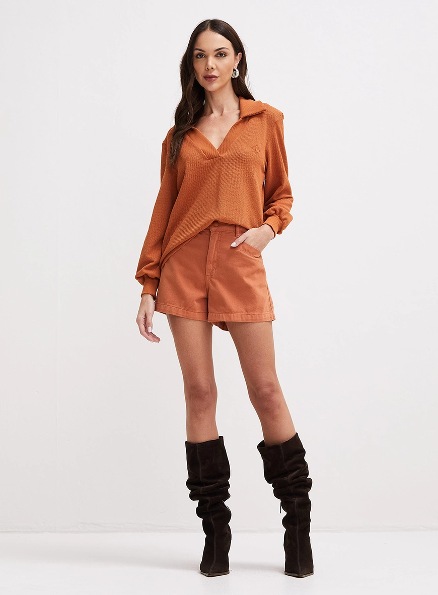 Short Sarja Alfaiataria Com Passantes Bege