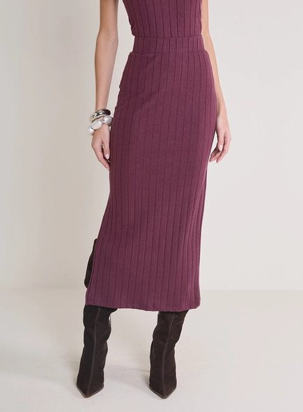 Saia Midi Com Fenda E Textura