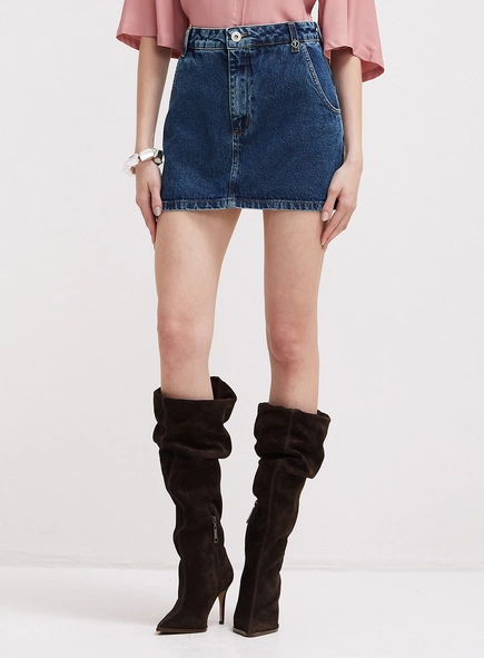 Saia Jeans Mini Com Bolso