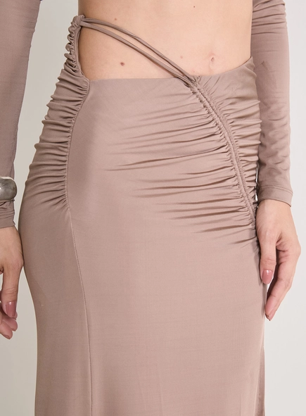Saia Midi Detalhe Franzido E Fenda
