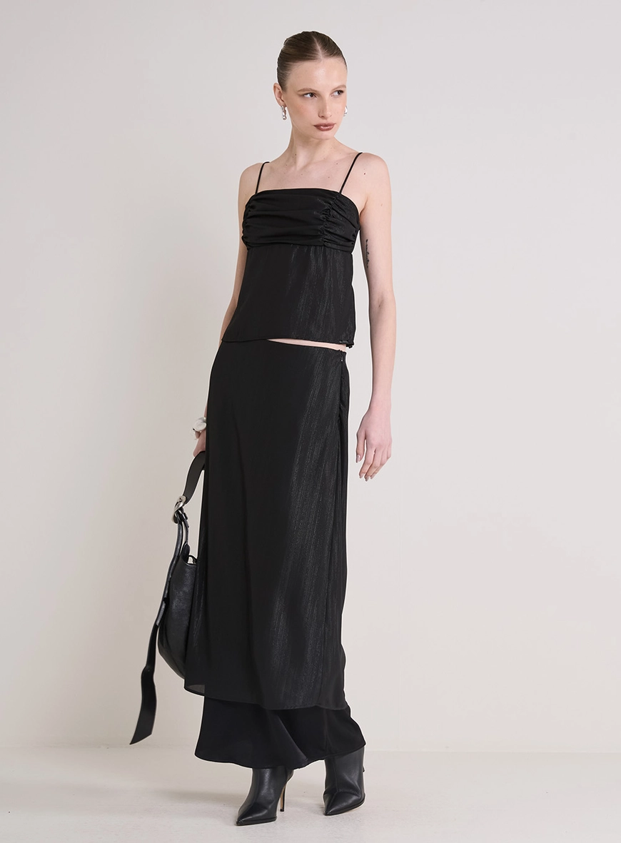 Saia Midi Com Sobreposição Preto