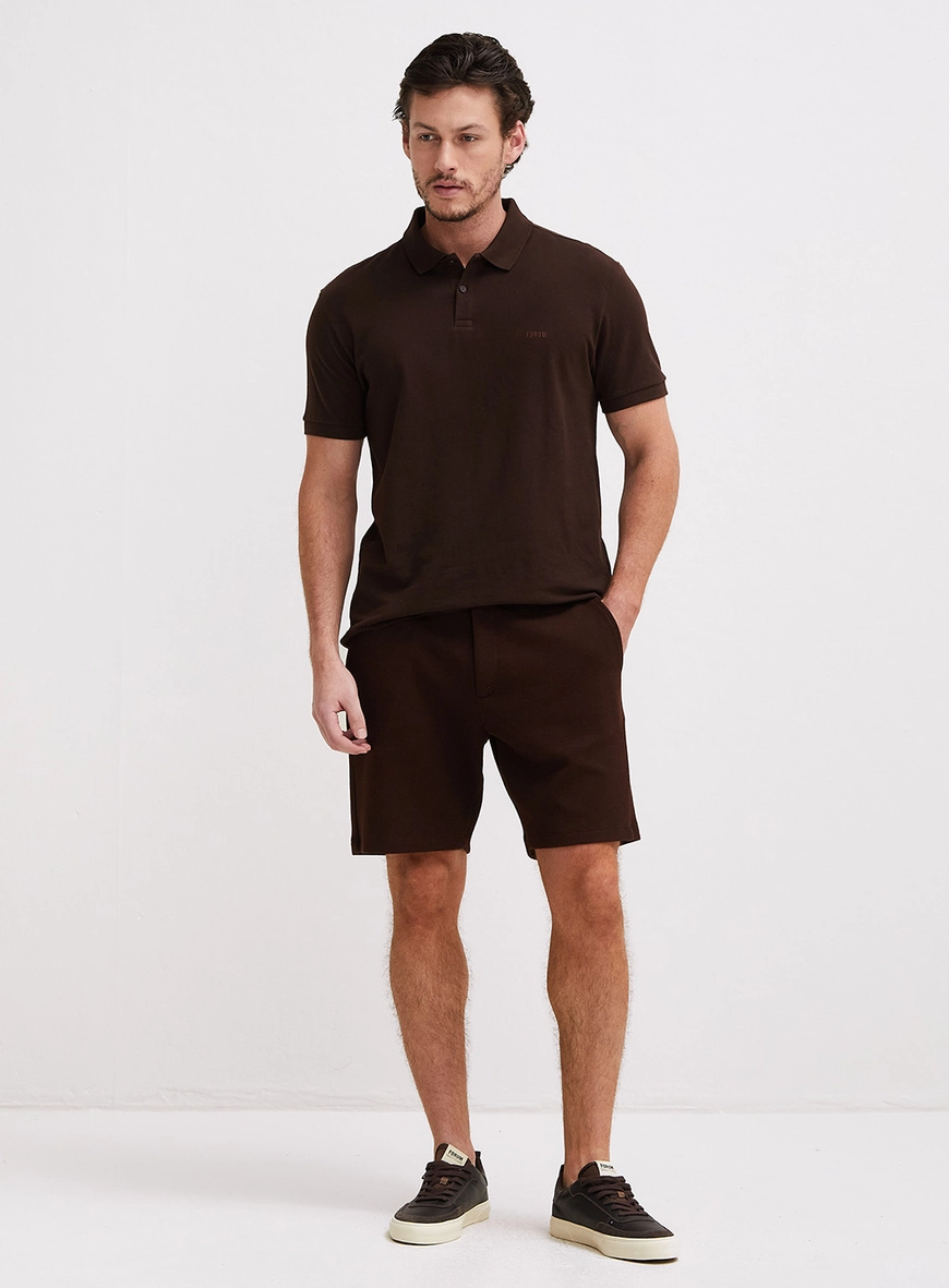 Polo Masculina Muscle Manga Curta Marrom